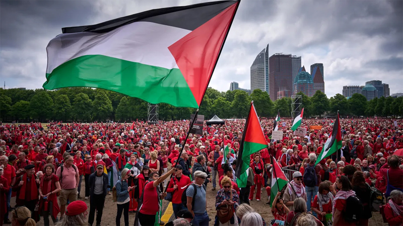 ইসরায়েলের বিরুদ্ধে পদক্ষেপের দাবিতে বিশাল বিক্ষোভ নেদারল্যান্ডসে