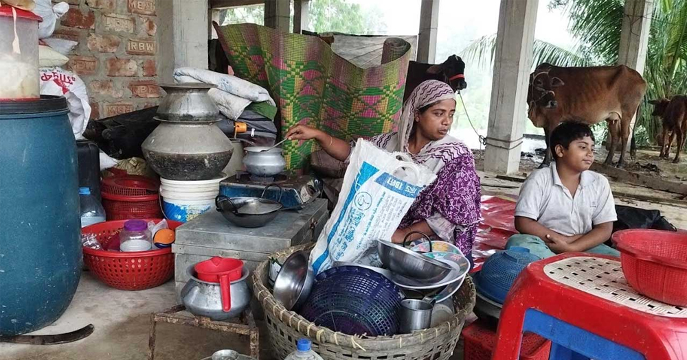 ফেনীতে নিম্নাঞ্চল প্লাবিত, গবাদিপশু নিয়ে ছাদে আশ্রয় বানভাসিদের