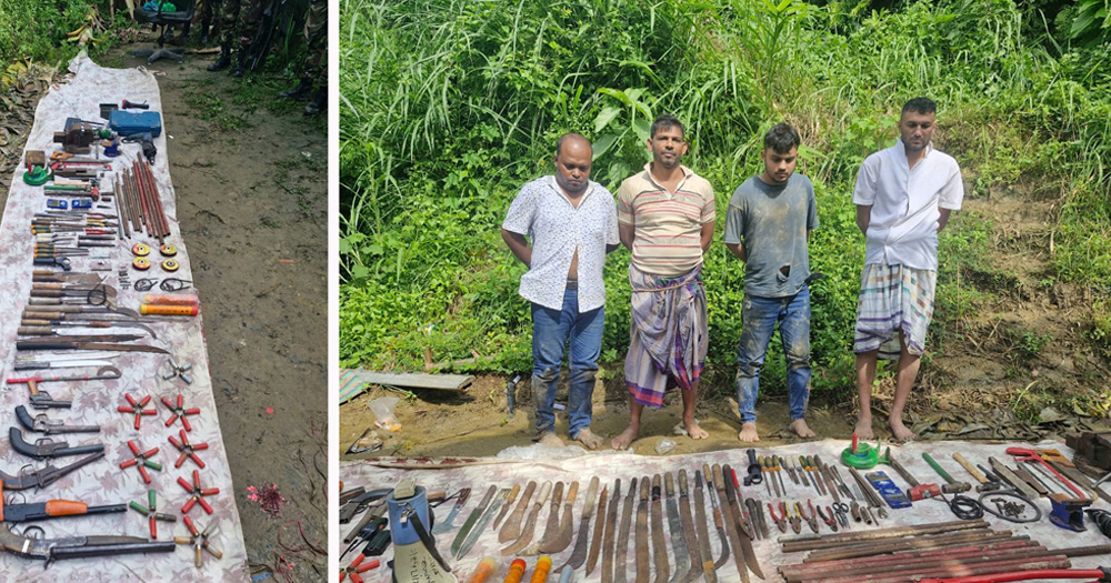 খাগড়াছড়ির সিন্দুকছড়িতে বিপুল পরিমাণ অস্ত্র ও গুলি উদ্ধার, আটক ৪