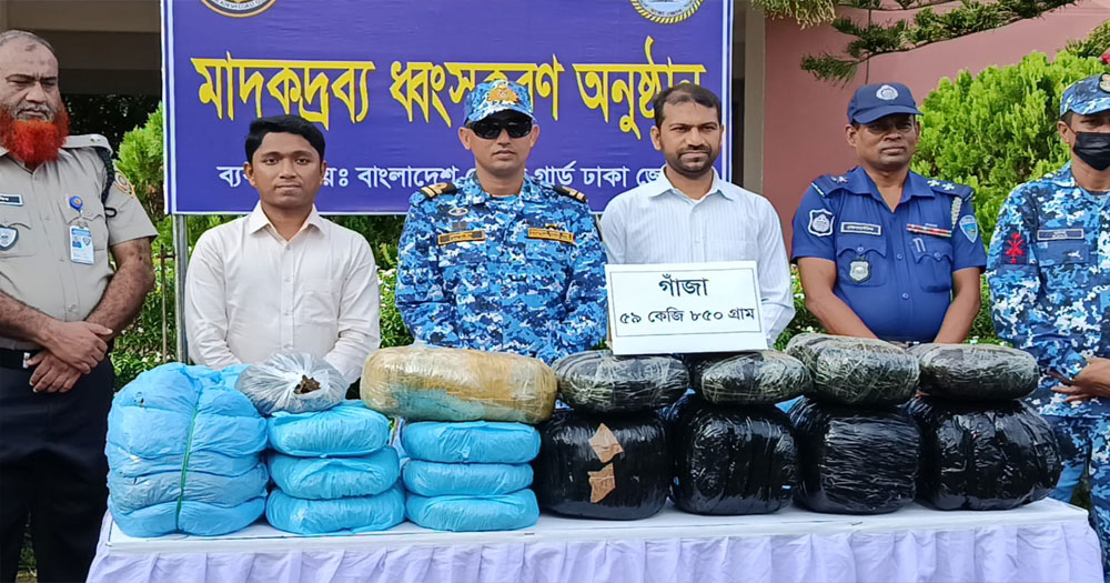 চাঁদপুরে ৬০ কেজি গাঁজা পুড়িয়ে ধ্বংস
