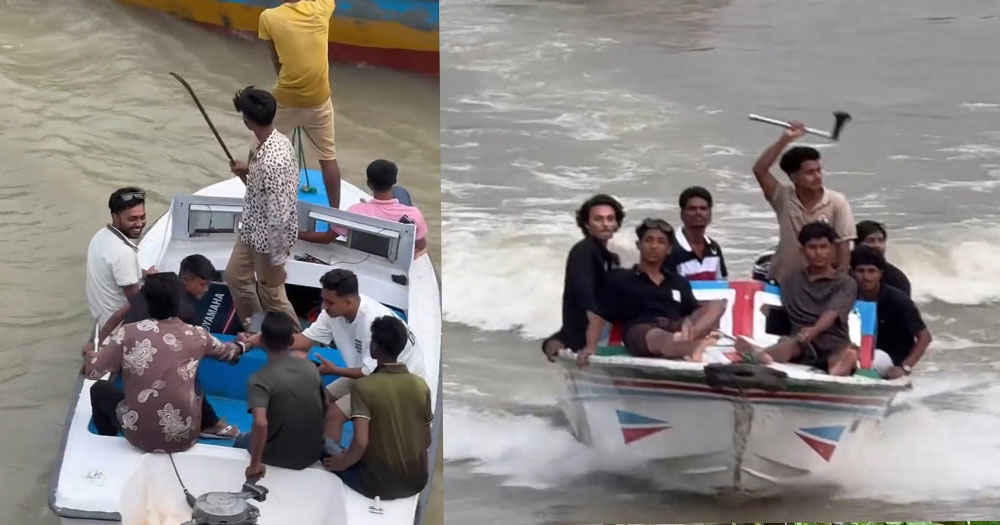 কুমার নদে স্পিডবোটে কিশোর-তরুণদের অস্ত্রের মহড়া