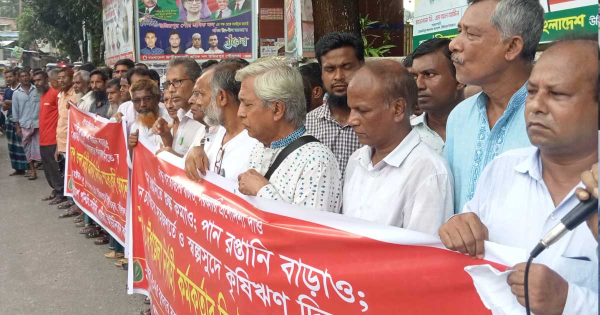 উজিরপুরে পান চাষীদের ১১ দফা দাবিতে মানববন্ধন