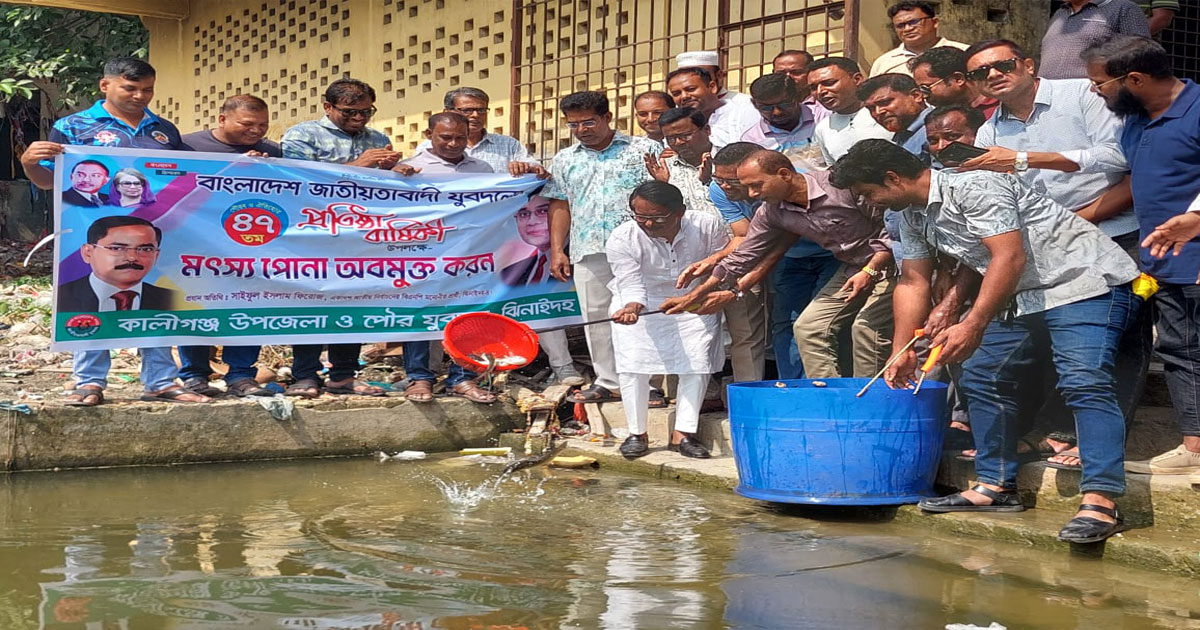 যুবদলের প্রতিষ্ঠাবার্ষিকী উপলক্ষ্যে মাছের পোনা অবমুক্ত
