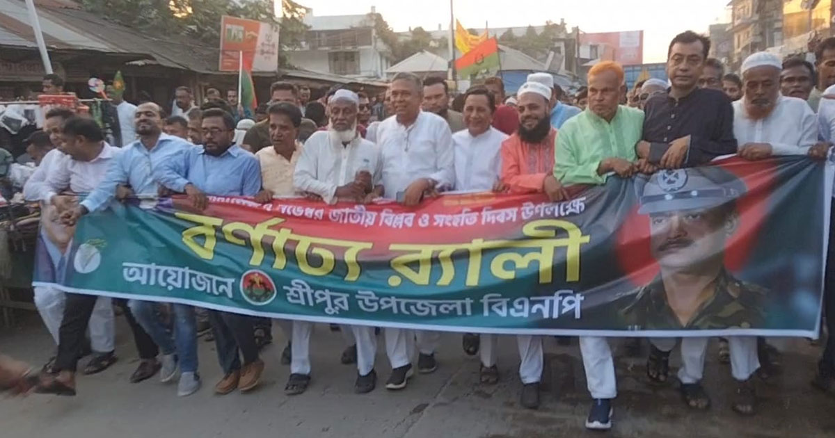 শ্রীপুরে জাতীয় বিপ্লব ও সংহতি দিবসে বিএনপির বর্ণাঢ্য র‍্যালি