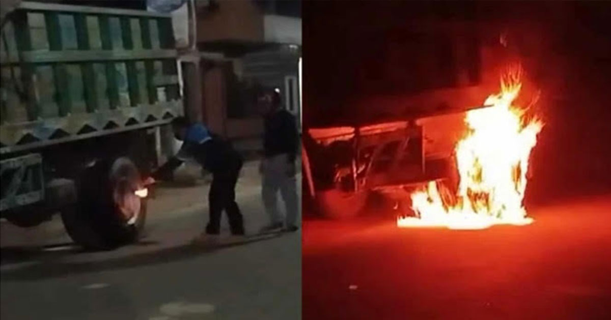 কুষ্টিয়ায় গভীর রাতে ‘জয় বাংলা’ স্লোগান দিয়ে ট্রাকে আগুন
