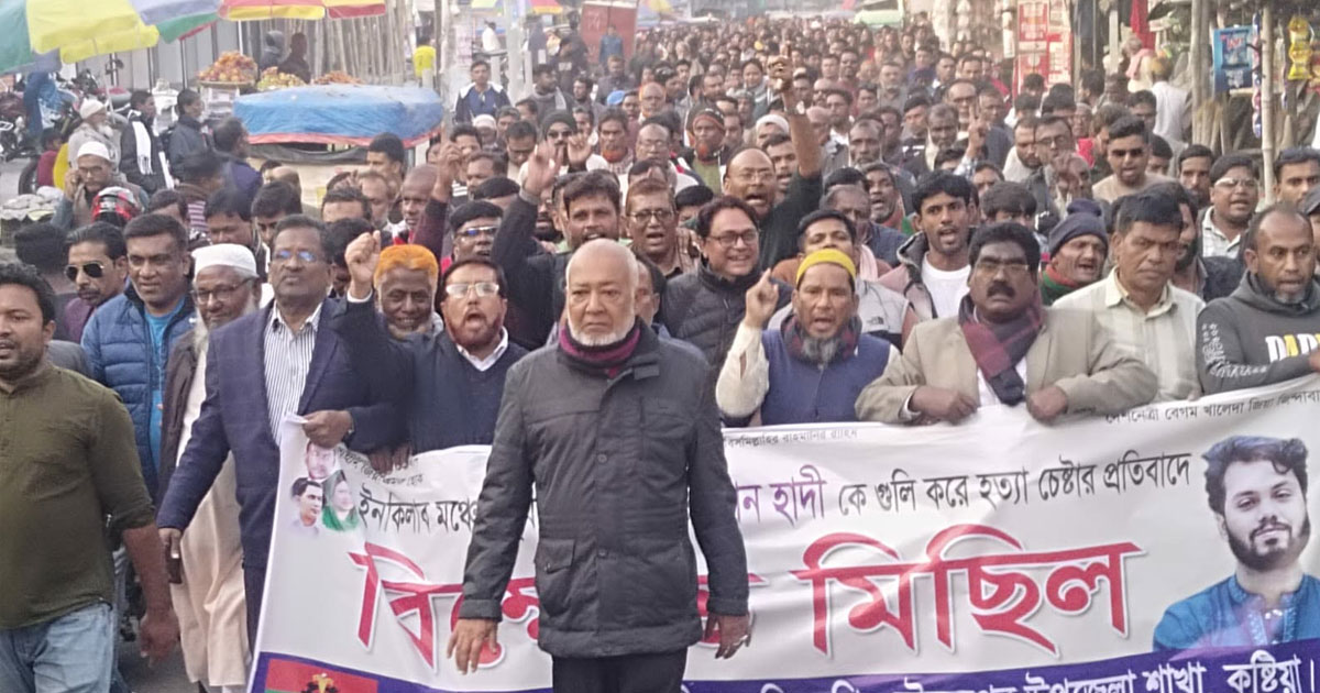 হাদিকে হত্যাচেষ্টা: দৌলতপুরে বিএনপির বিক্ষোভ মিছিল