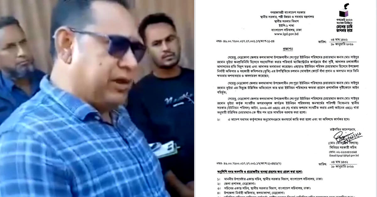 মোবাইল কোর্টে বাধা দেয়া সেই চেয়ারম্যান সাময়িক বরখাস্ত