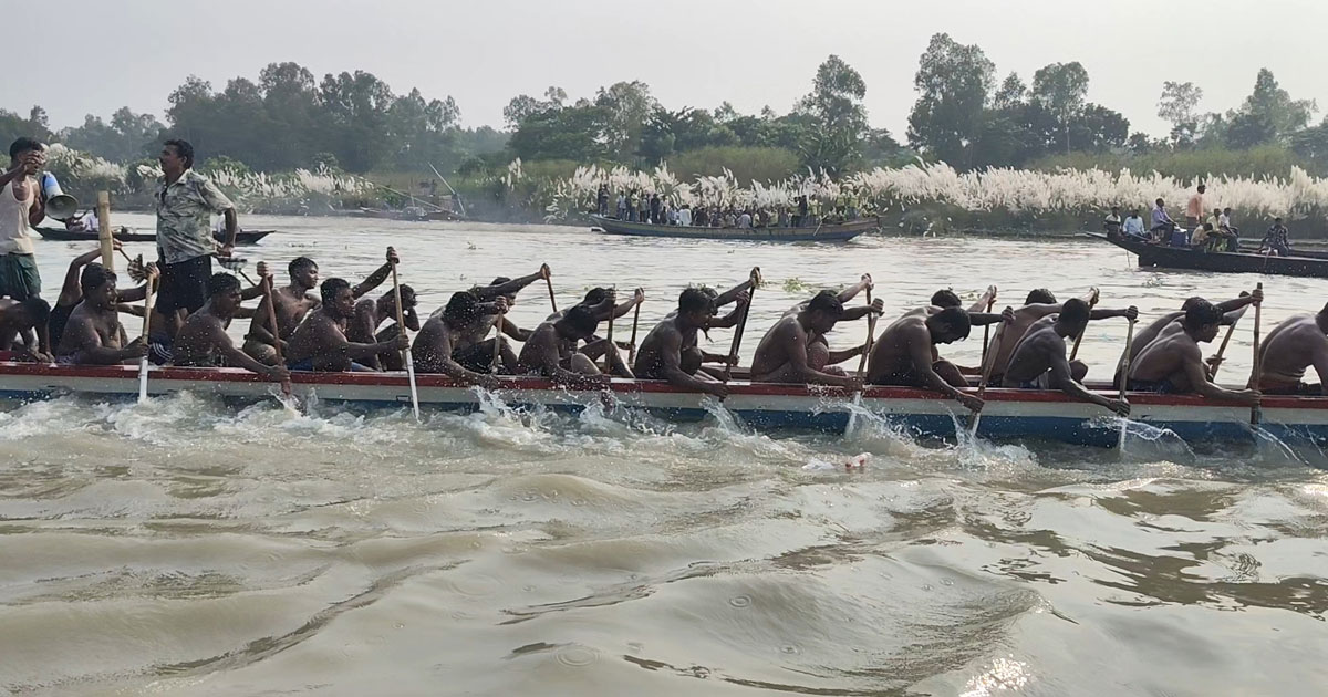 কালীগঙ্গায় ঐতিহ্যবাহী নৌকা বাইচ, নদীর দুই পাড়ে উৎসব