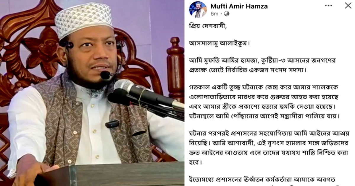 শ্যালককে মারধরের অভিযোগ এনে আমির হামজার ফেসবুকে পোস্ট